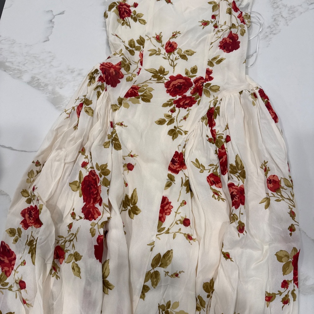 Sleeveless Cream Floral Maxi Dress with Red Rose Print - Picture 3 of 3